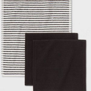 3pk 1 Striped, 2 Solid Dish Cloths Black - Room Essentials